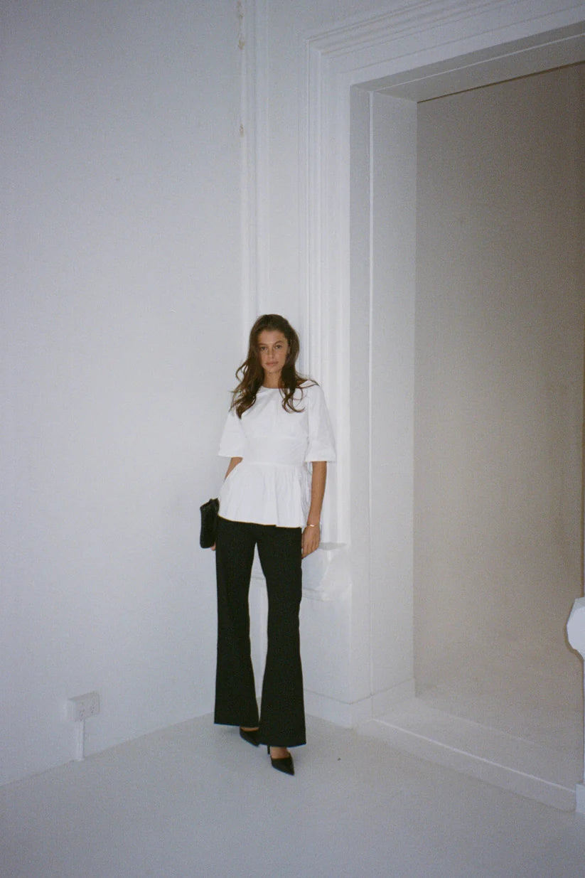 White Shirt with Open Back, Bow Detail & Waist - Cinching