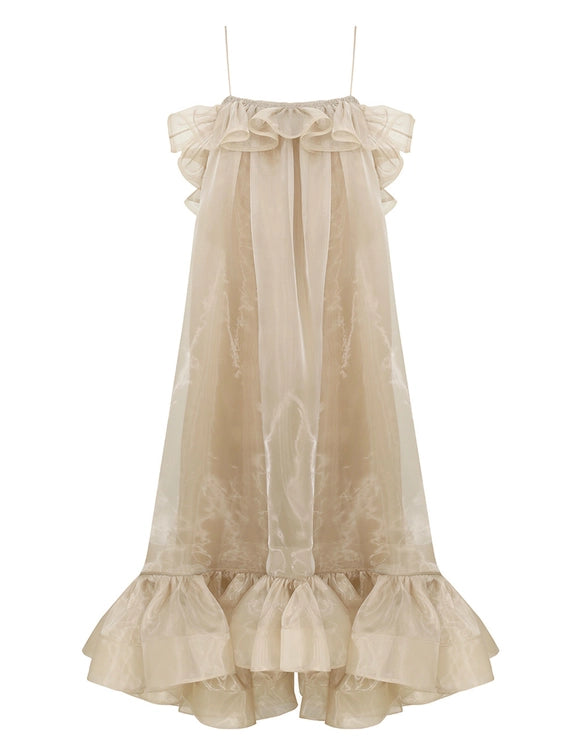 Shimmery Organza Off - Shoulder Ruffled Dress