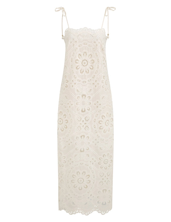 Ivory White Lace - Embroidered Spaghetti - Strap Dress