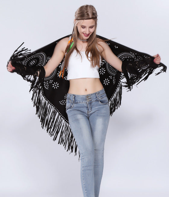 Adult Shawl, Silk Scarf, New European And American Women'S Top Suede Deer Leather Fur Tassel Shawl