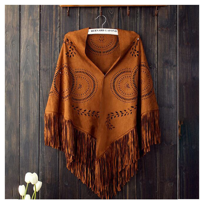 Adult Shawl, Silk Scarf, New European And American Women'S Top Suede Deer Leather Fur Tassel Shawl