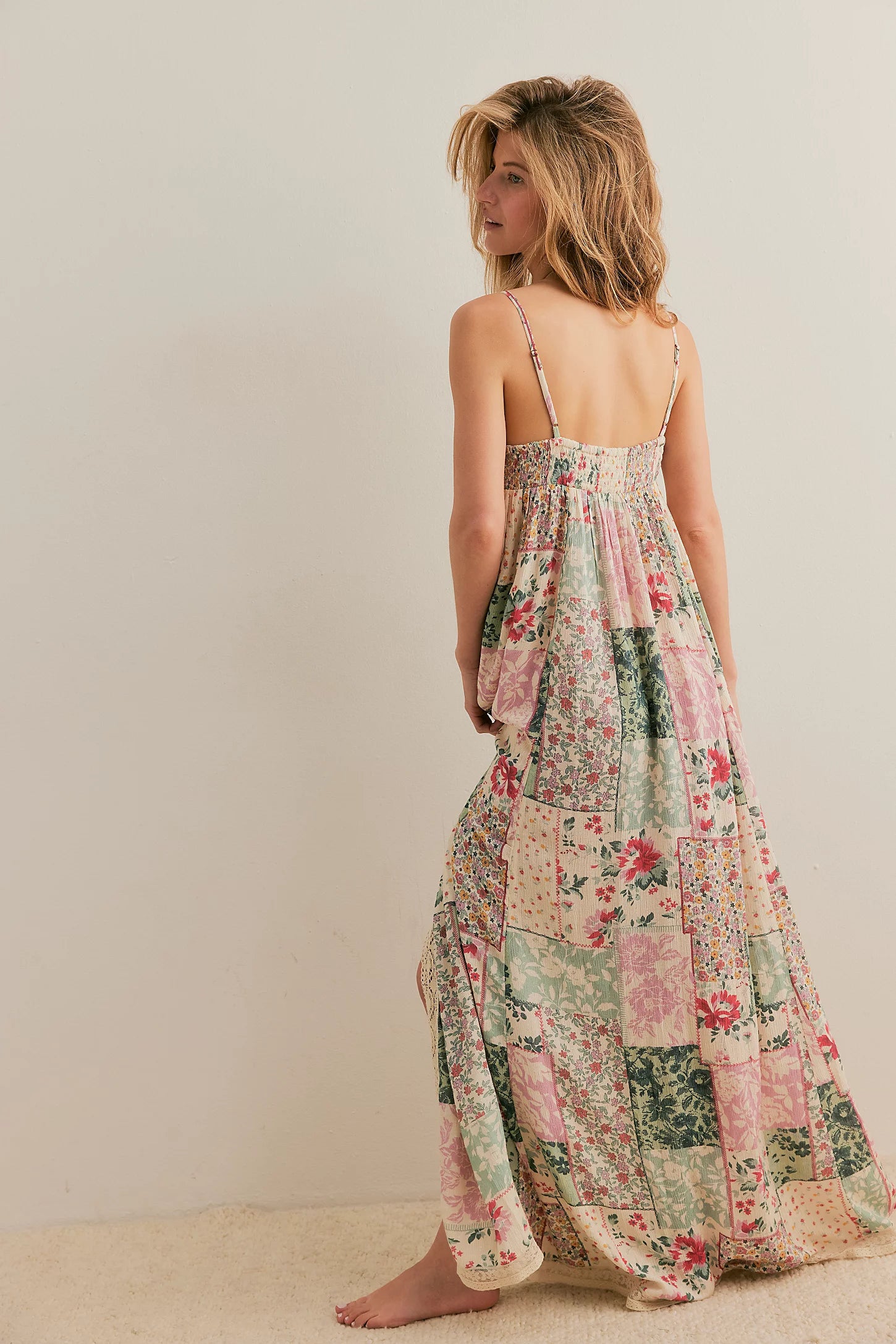 Bohemian Patchwork Lace Spaghetti - Strap Maxi Dress