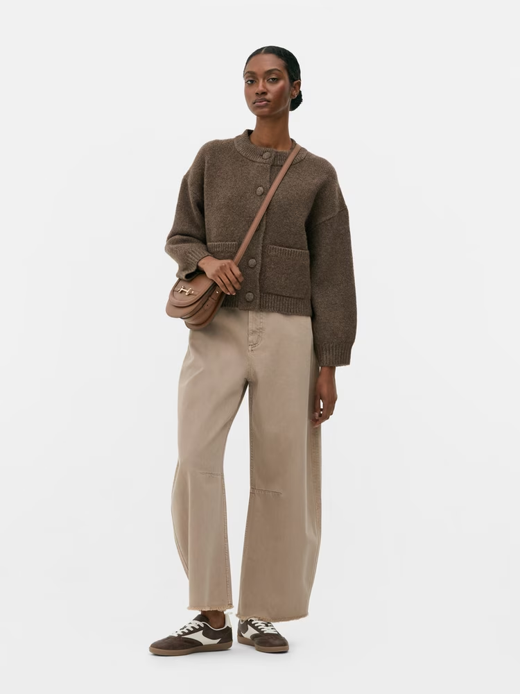 Cropped Single - Breasted Knit Cardigan