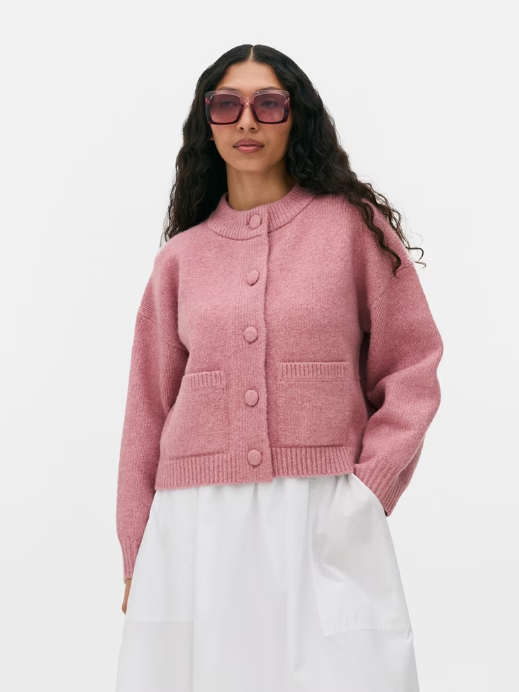 Cropped Single - Breasted Knit Cardigan
