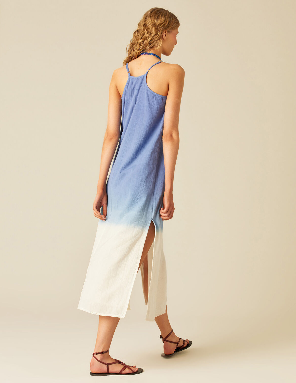 Gradient Blue - White Spaghetti - Strap Maxi Dress