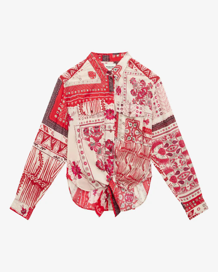 tied printed cotton voile shirt