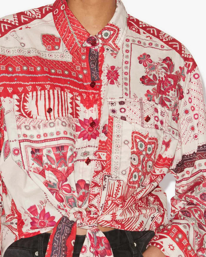 tied printed cotton voile shirt
