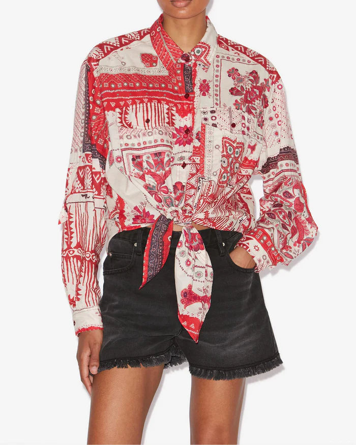 tied printed cotton voile shirt