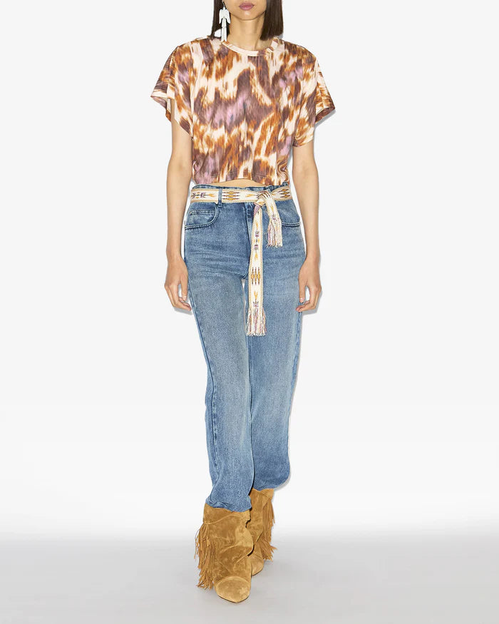 Colorful Leopard - Print Cropped T - Shirt