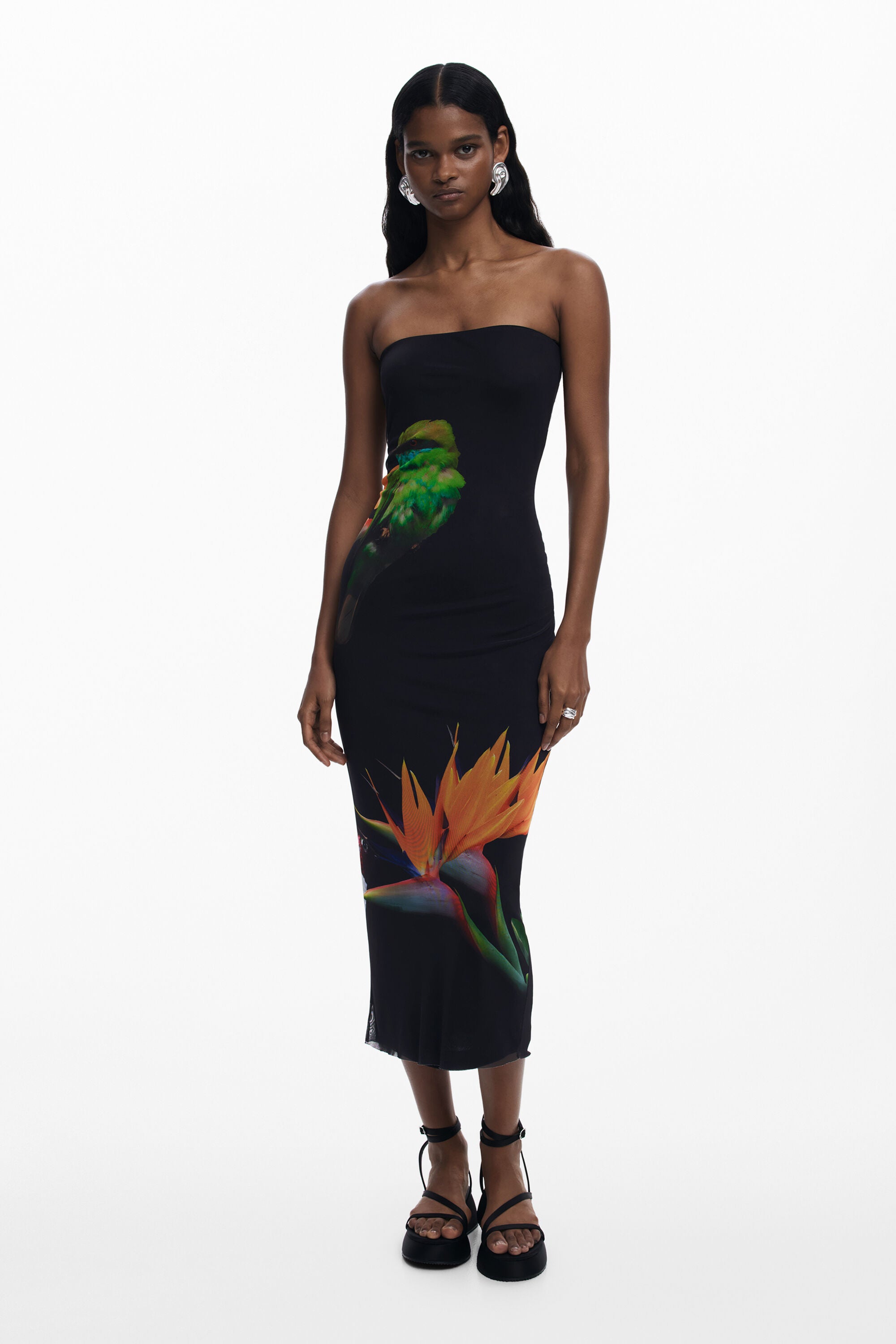 Strapless Printed Bodycon Maxi Dress