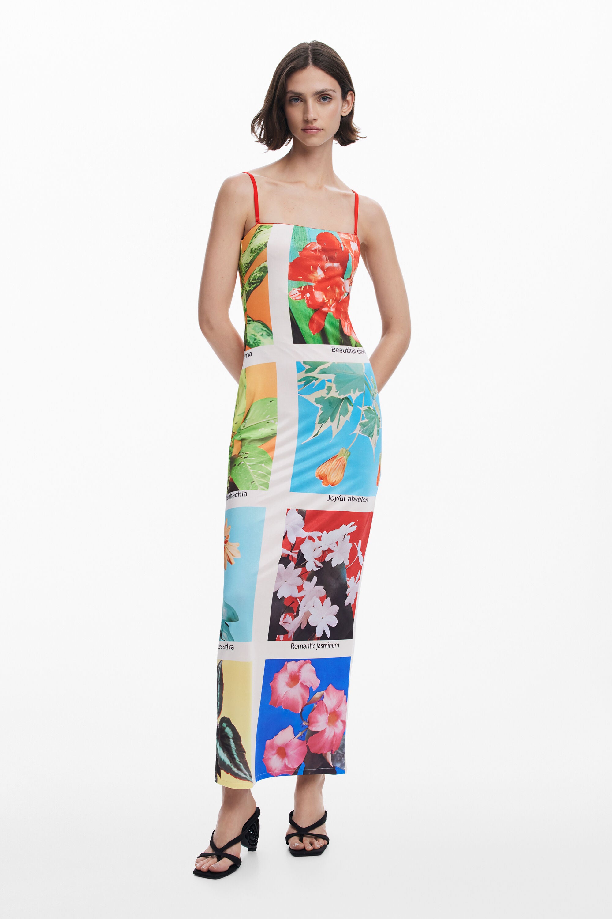 Spaghetti - Strap Plant Atlas - Printed Maxi Dress