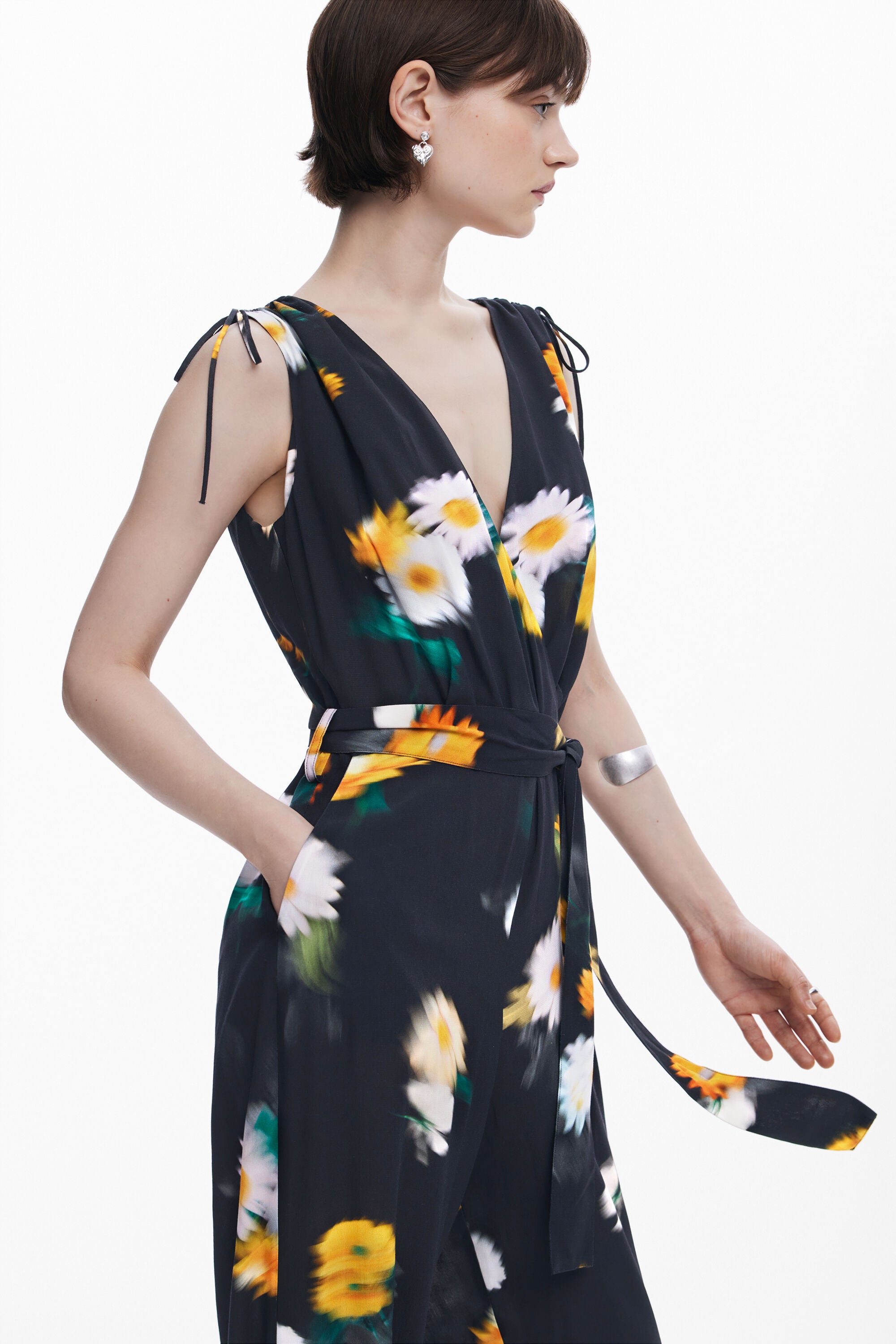 Floral - Printed Tie - Waist Jumpsuit