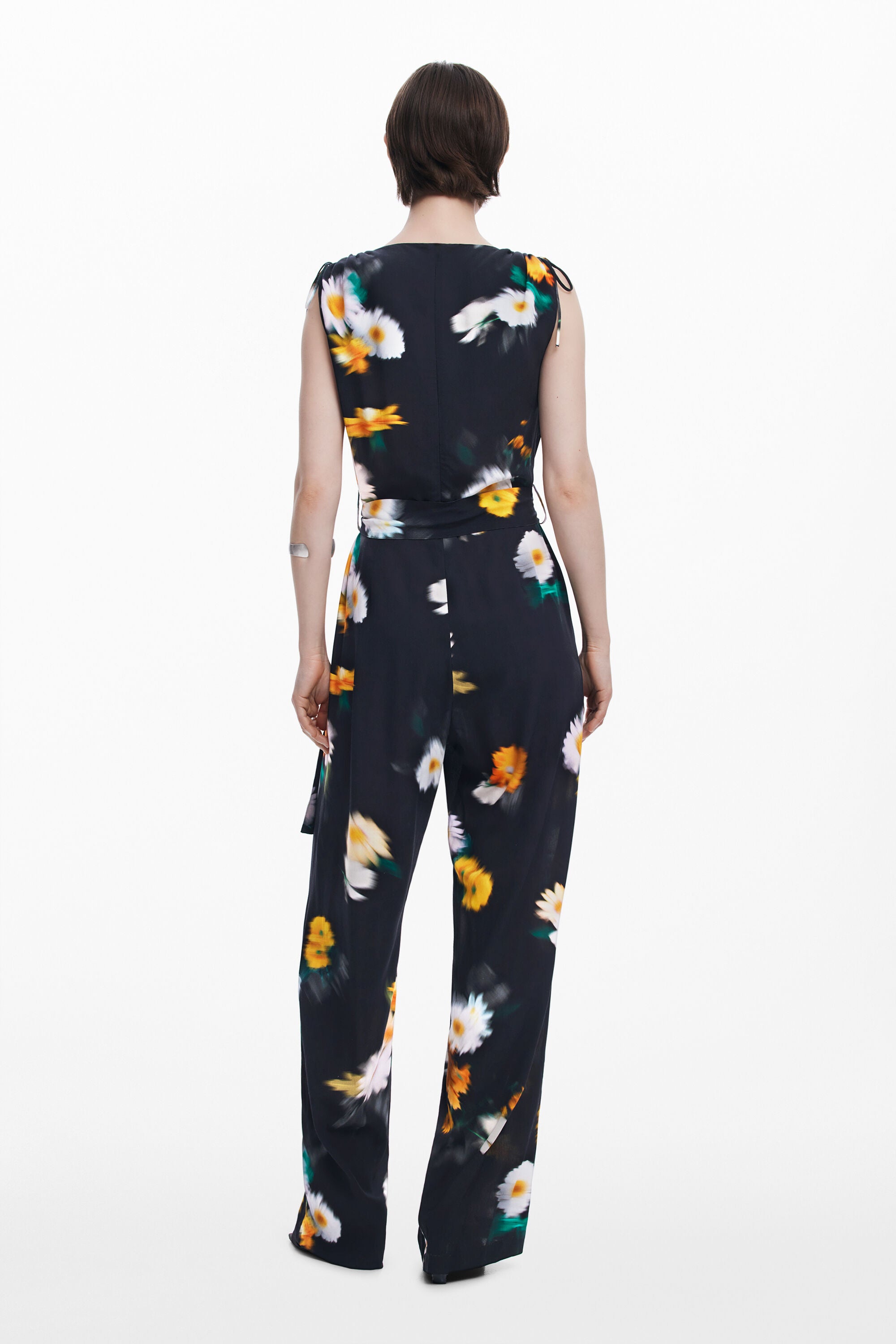Floral - Printed Tie - Waist Jumpsuit