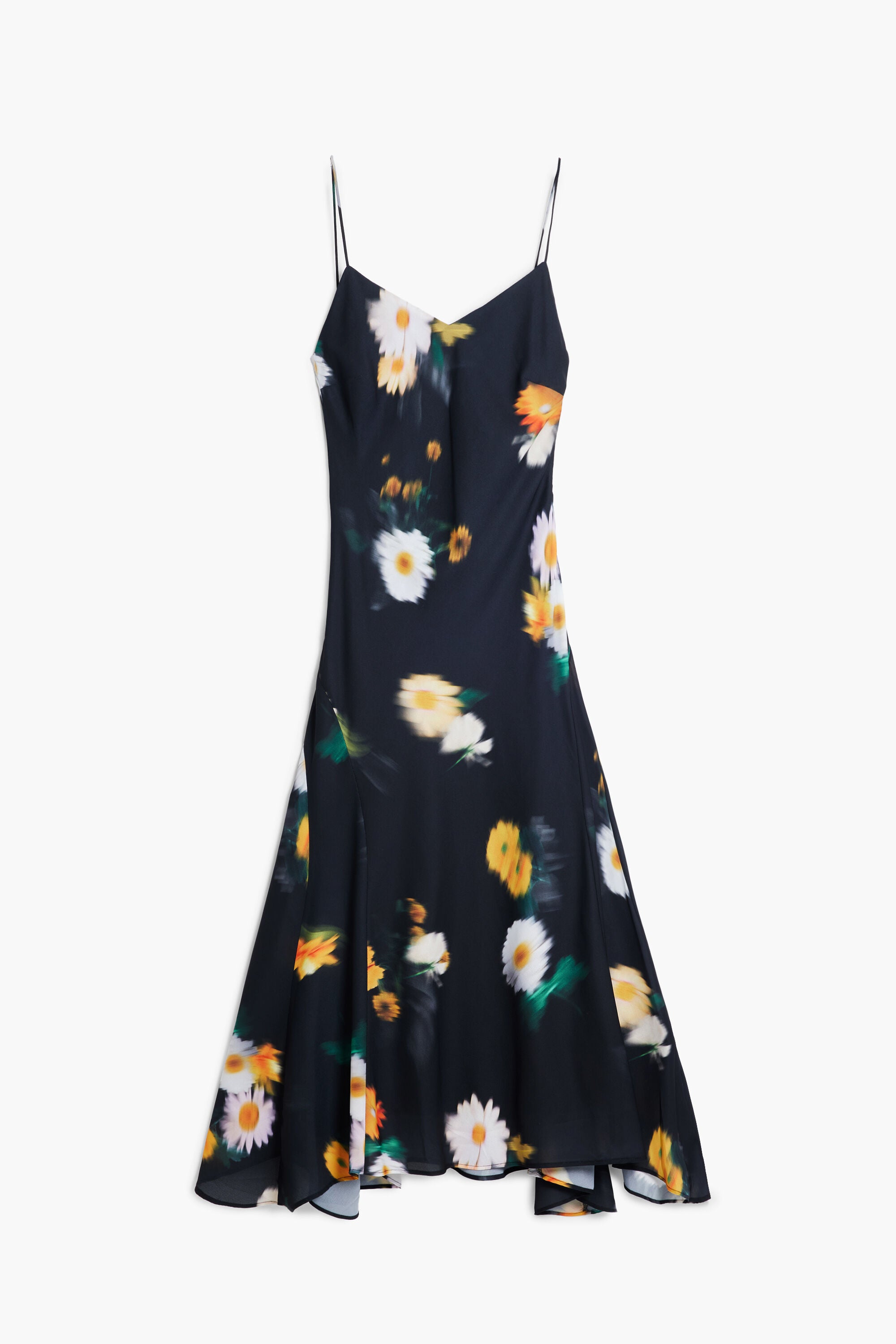 Printed Spaghetti - Strap Asymmetric Maxi Dress