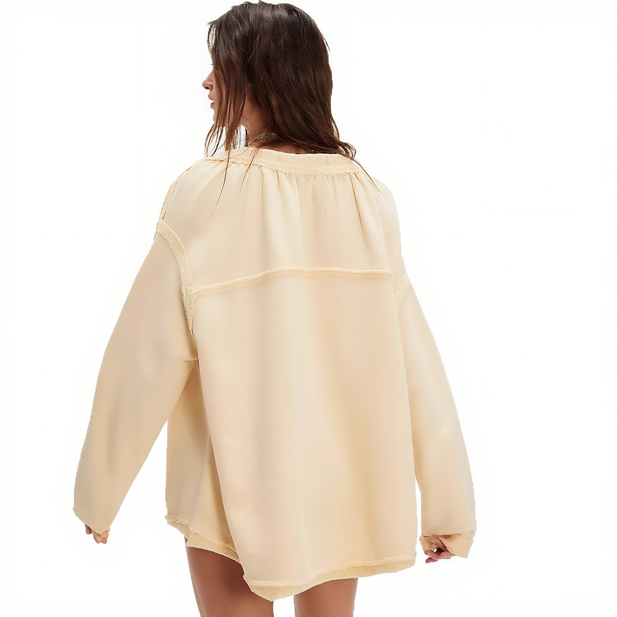 Distressed Drawstring V - Neck Loose Sweatshirt