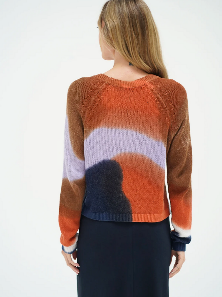 Color - Block Blended V - Neck Knit Cardigan