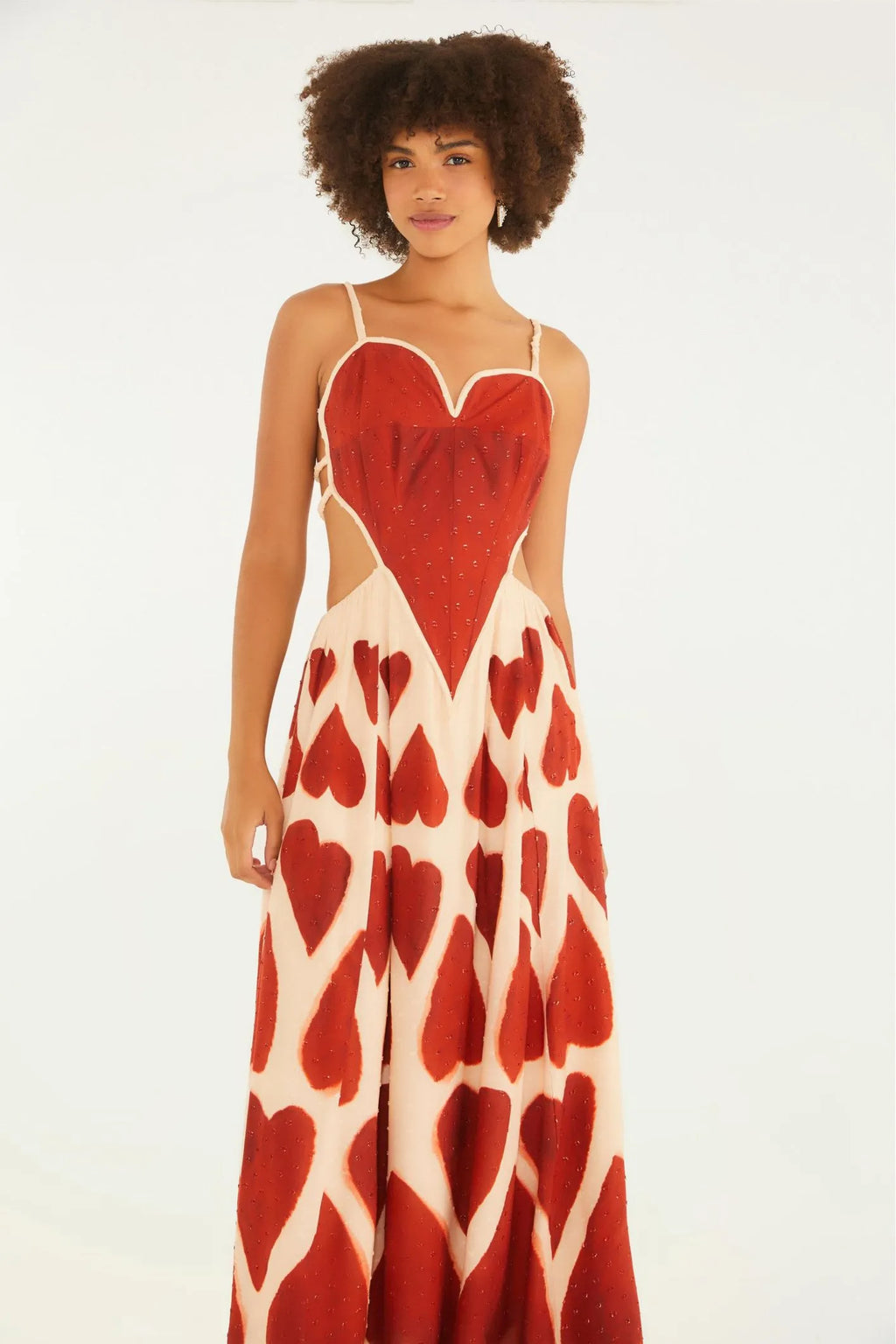 Heart - Printed Cutout Spaghetti - Strap Maxi Dress