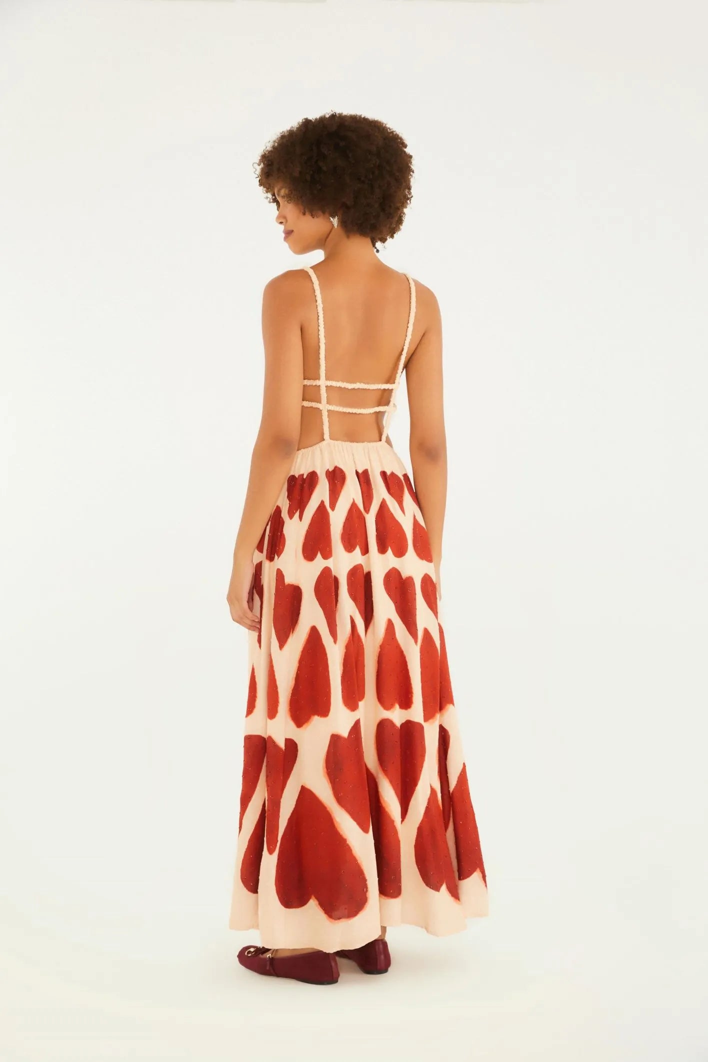 Heart - Printed Cutout Spaghetti - Strap Maxi Dress
