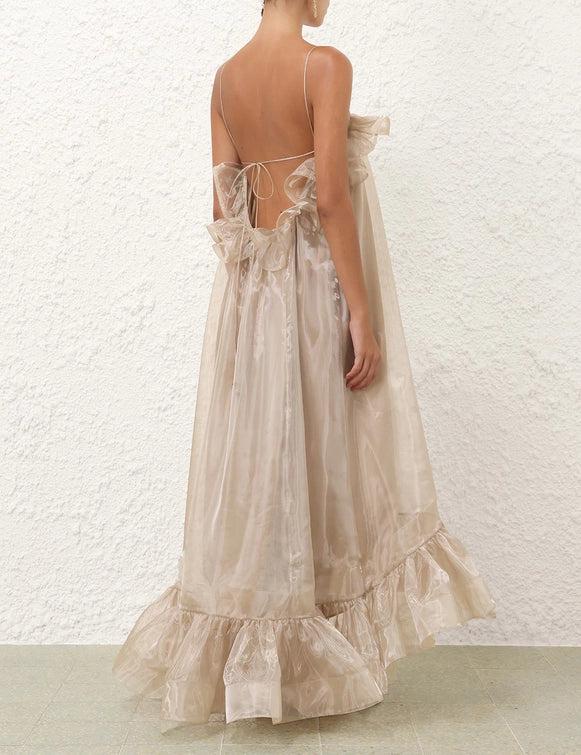 Shimmery Organza Off - Shoulder Ruffled Dress