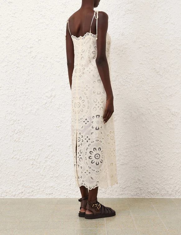 Ivory White Lace - Embroidered Spaghetti - Strap Dress