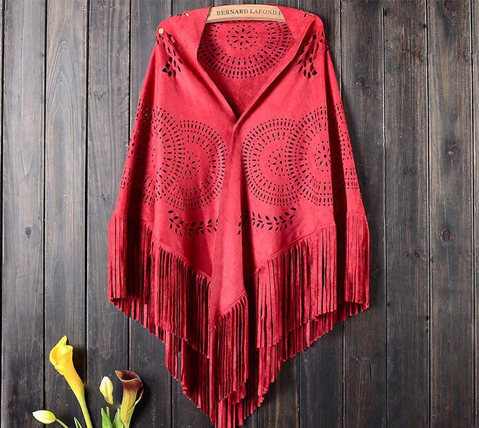 Adult Shawl, Silk Scarf, New European And American Women'S Top Suede Deer Leather Fur Tassel Shawl