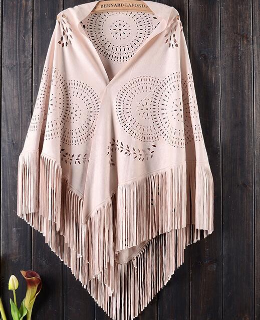 Adult Shawl, Silk Scarf, New European And American Women'S Top Suede Deer Leather Fur Tassel Shawl