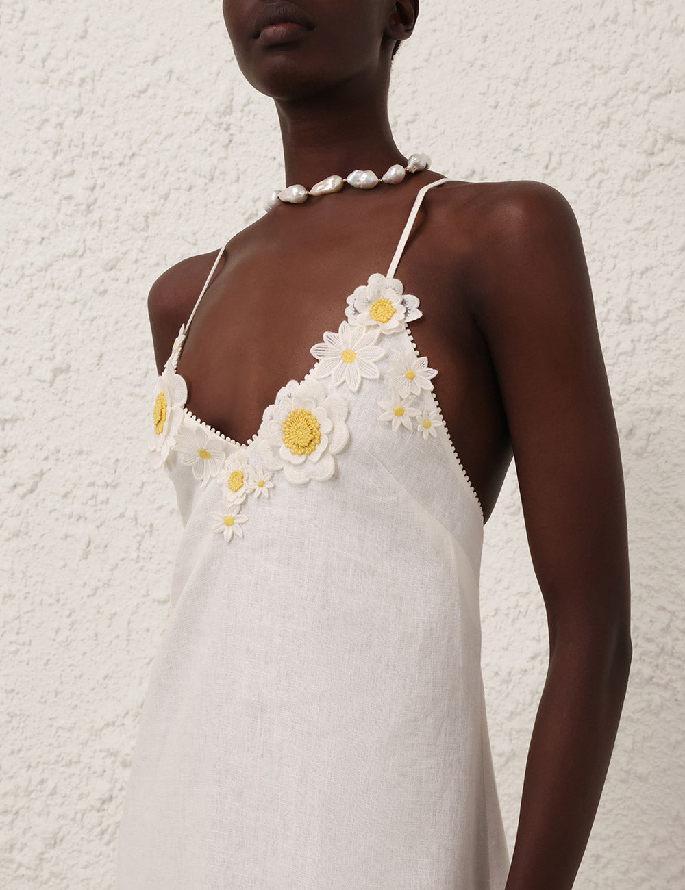 Daisy - Embellished Deep - V Spaghetti - Strap White Dress