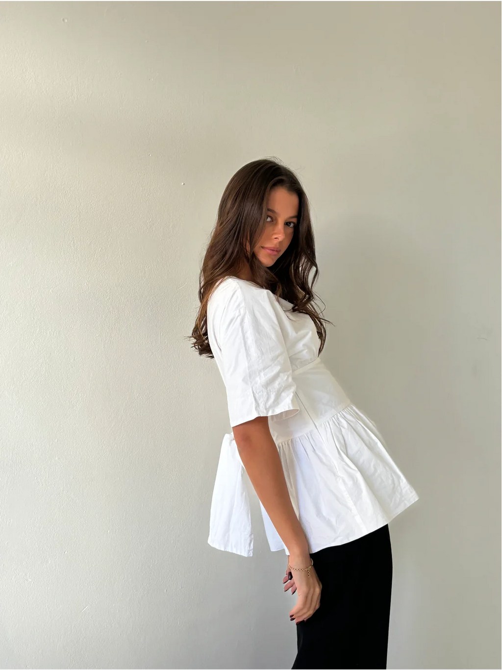 White Shirt with Open Back, Bow Detail & Waist - Cinching