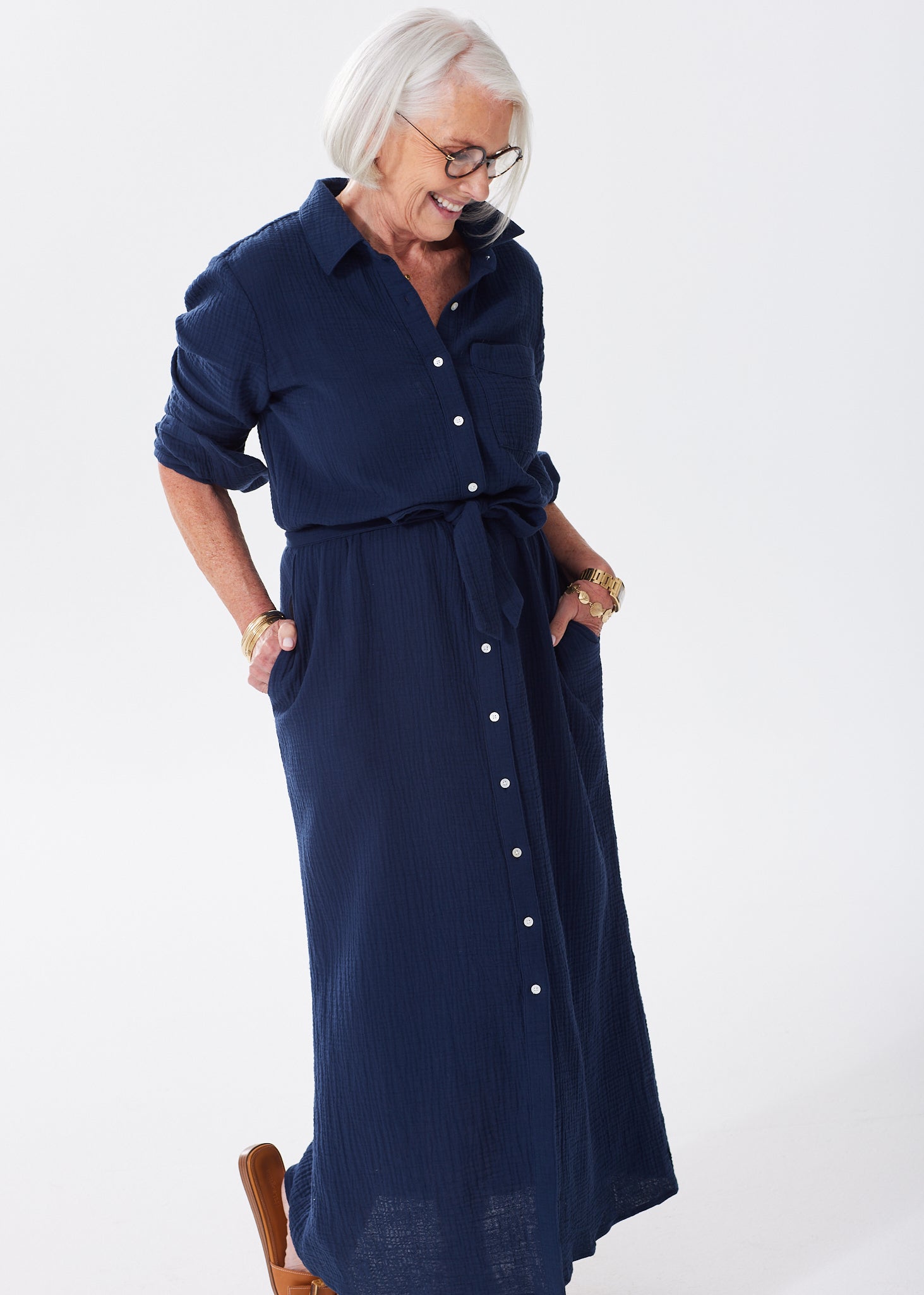 The Organic Cotton Gauze Long Shirt Dress - Double Gauze - Sale