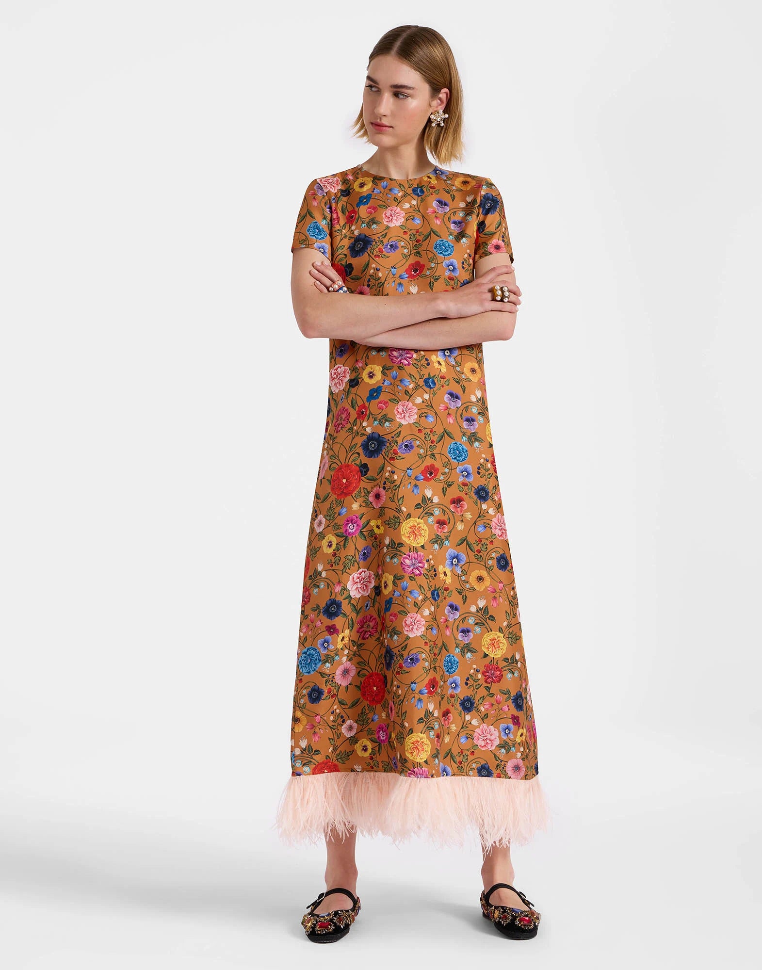 Floral - Printed Feather - Hem Dress