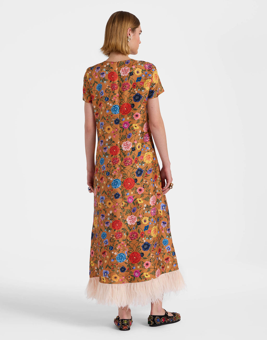 Floral - Printed Feather - Hem Dress