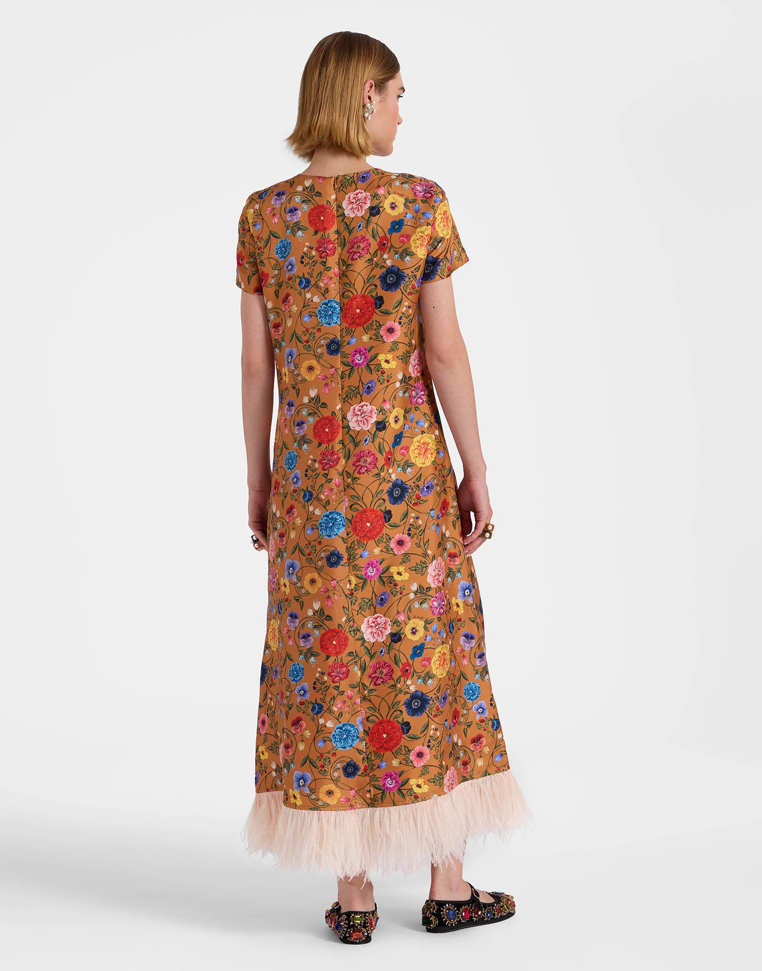 Floral - Printed Feather - Hem Dress