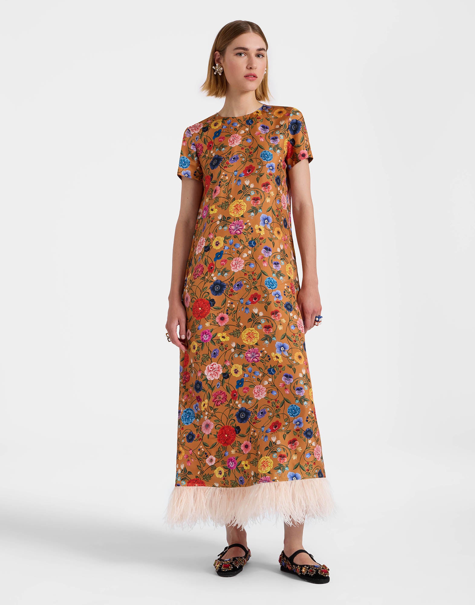 Floral - Printed Feather - Hem Dress