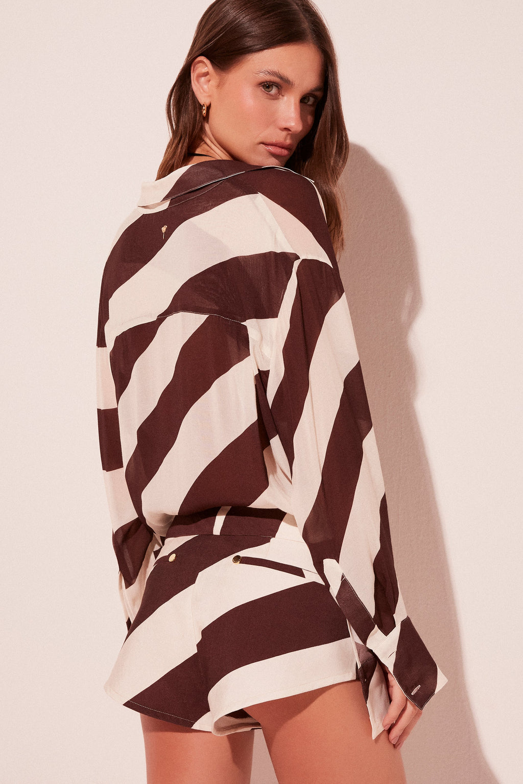 Brown and White Diagonal Striped Fashion Set