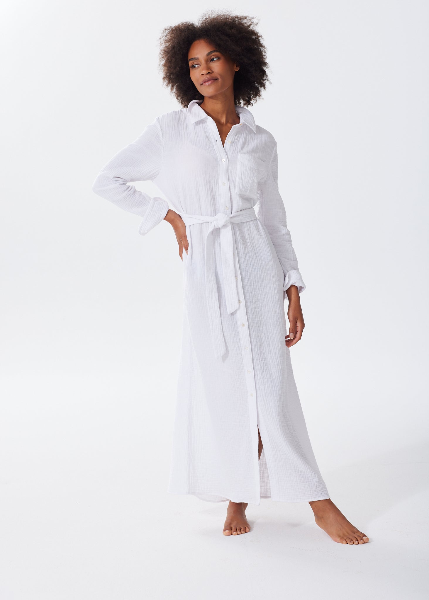 The Organic Cotton Gauze Long Shirt Dress - Double Gauze - Sale