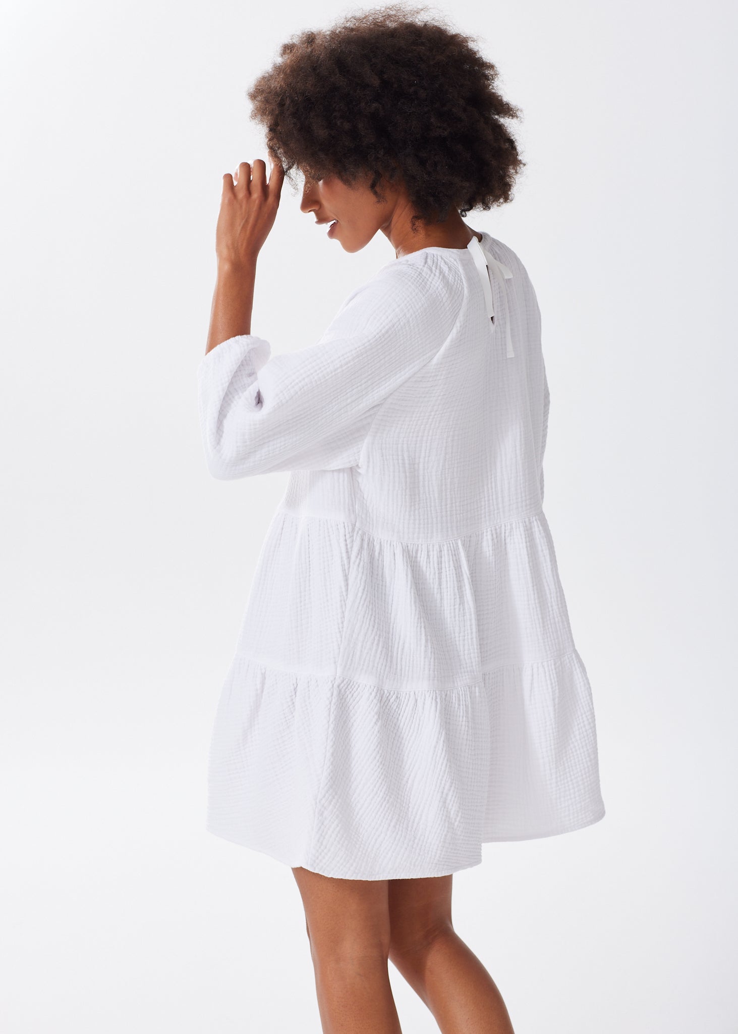 The Organic Cotton Gauze Puff Sleeve Dress - Triple Gauze - Sale