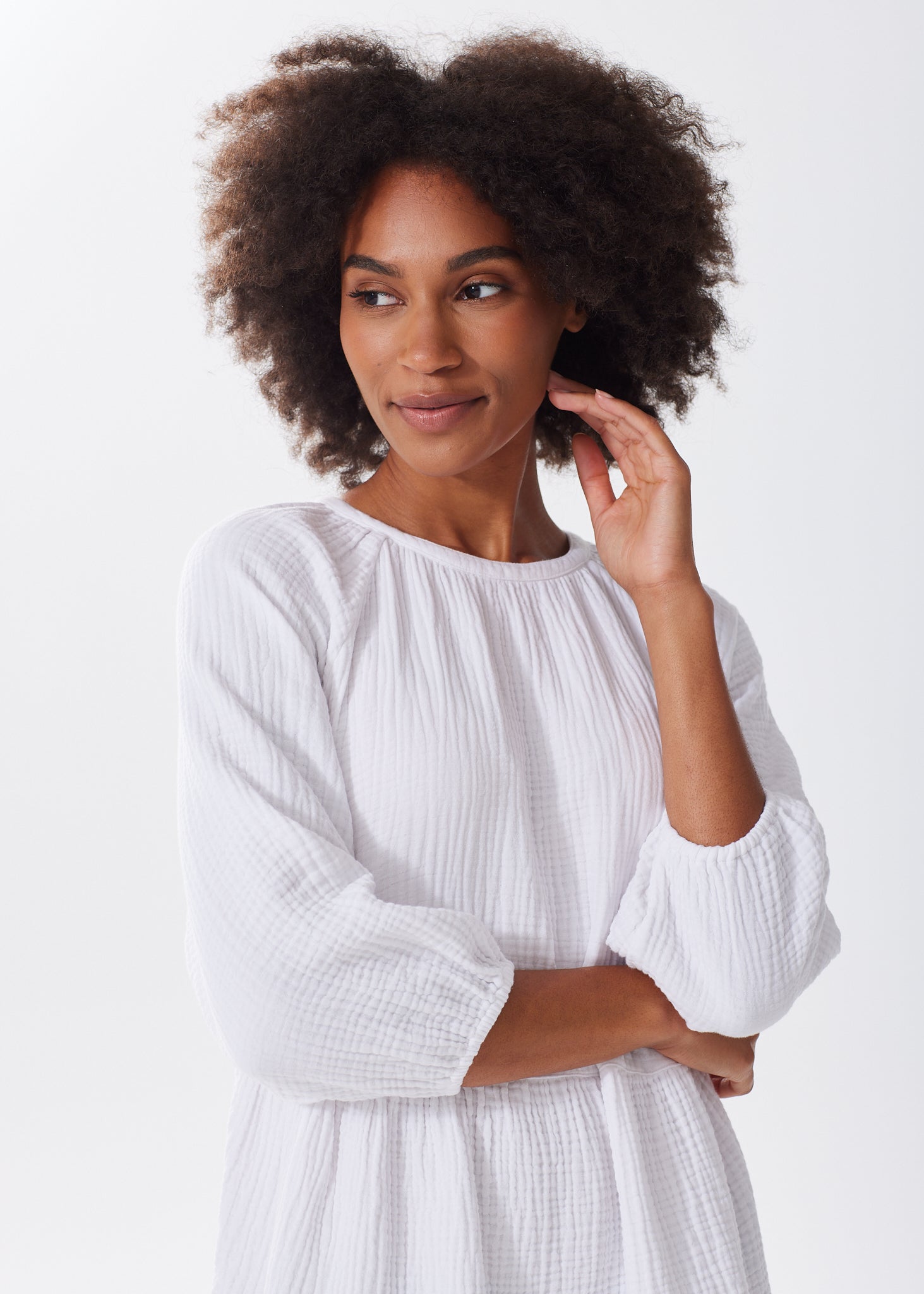 The Organic Cotton Gauze Puff Sleeve Dress - Triple Gauze - Sale