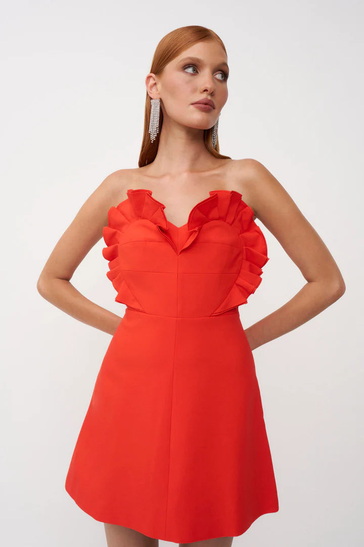 Strapless Heart - Shaped Ruffled Mini Dress