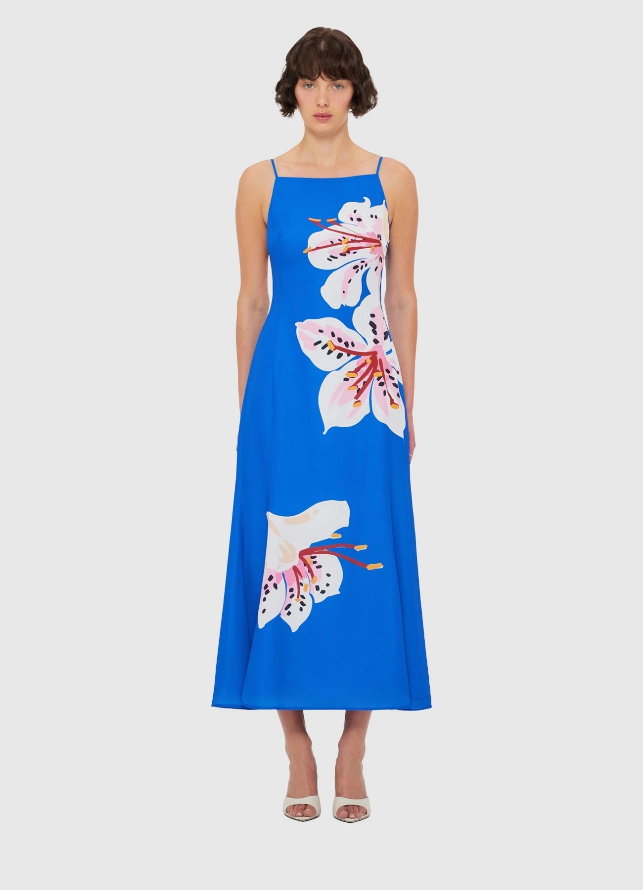 Regina Midi Dress – Lily Print in Cobalt