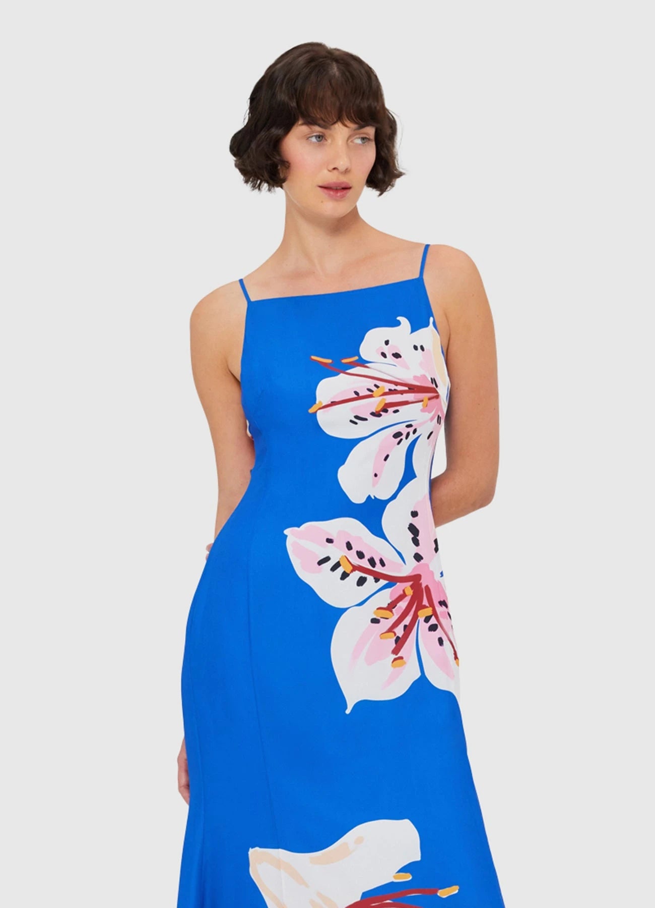 Regina Midi Dress – Lily Print in Cobalt