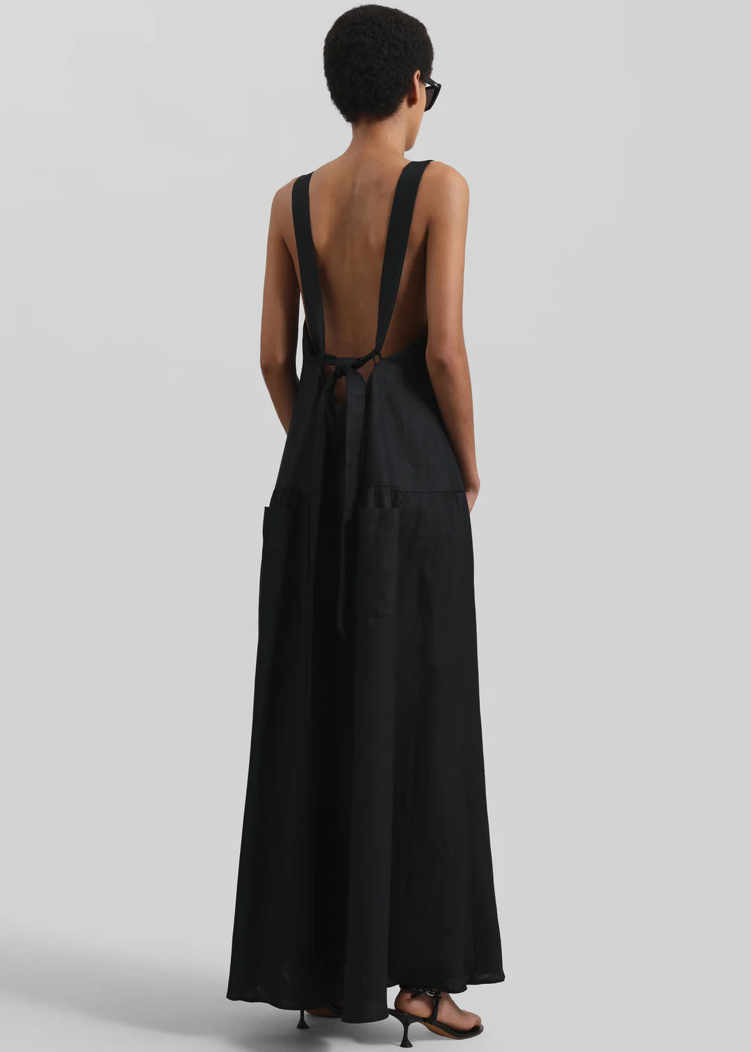 Minimalist Square - Neck Open - Back Linen Maxi Dress Series