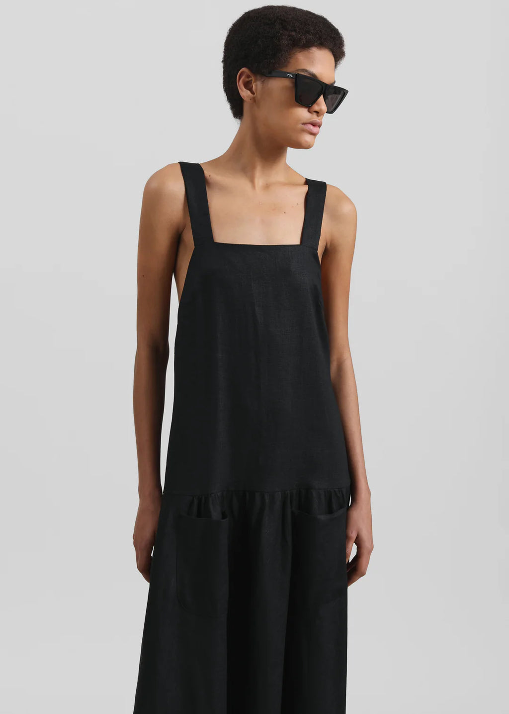 Minimalist Square - Neck Open - Back Linen Maxi Dress Series