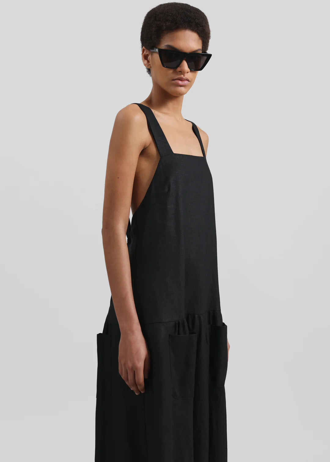Minimalist Square - Neck Open - Back Linen Maxi Dress Series