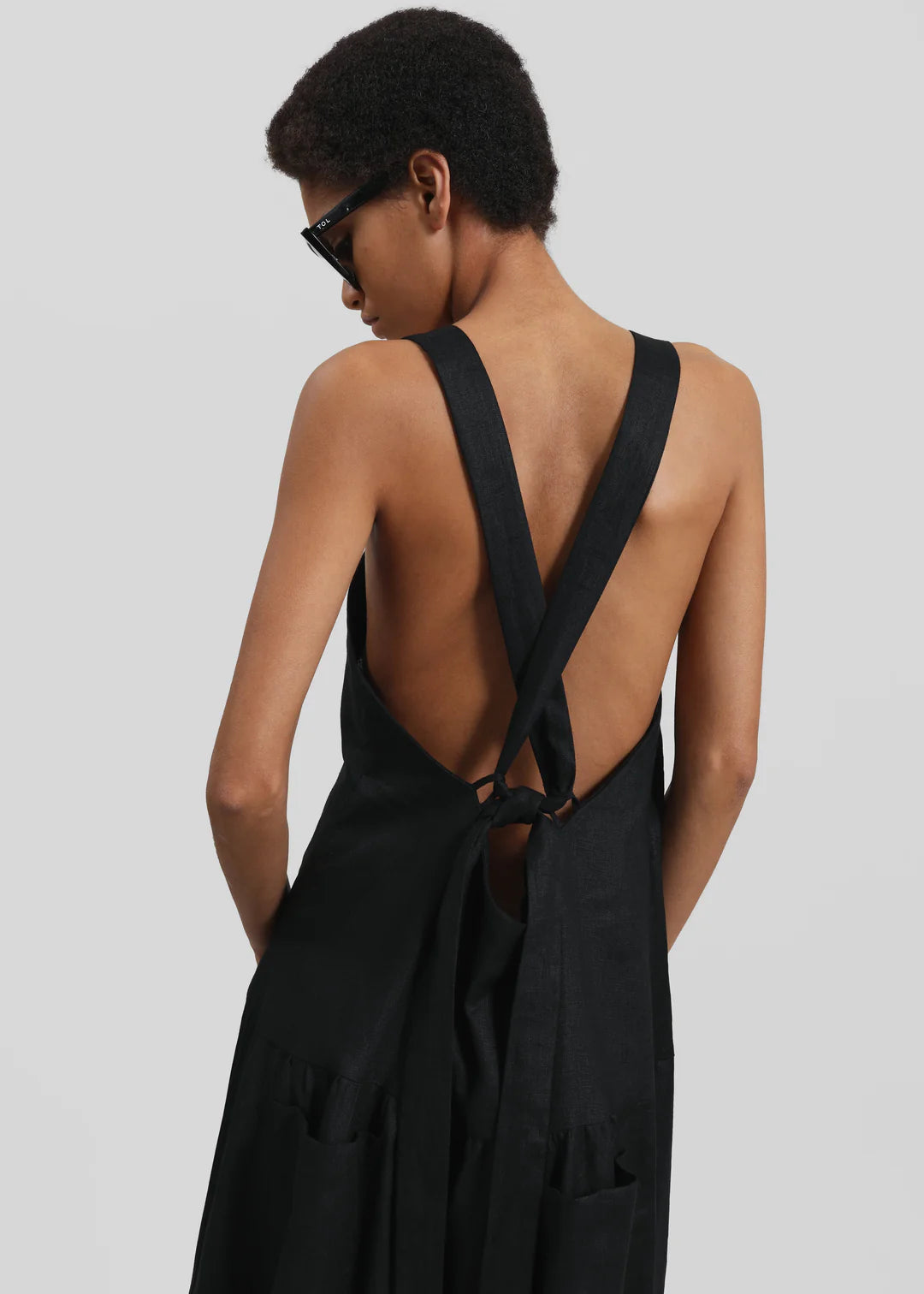 Minimalist Square - Neck Open - Back Linen Maxi Dress Series