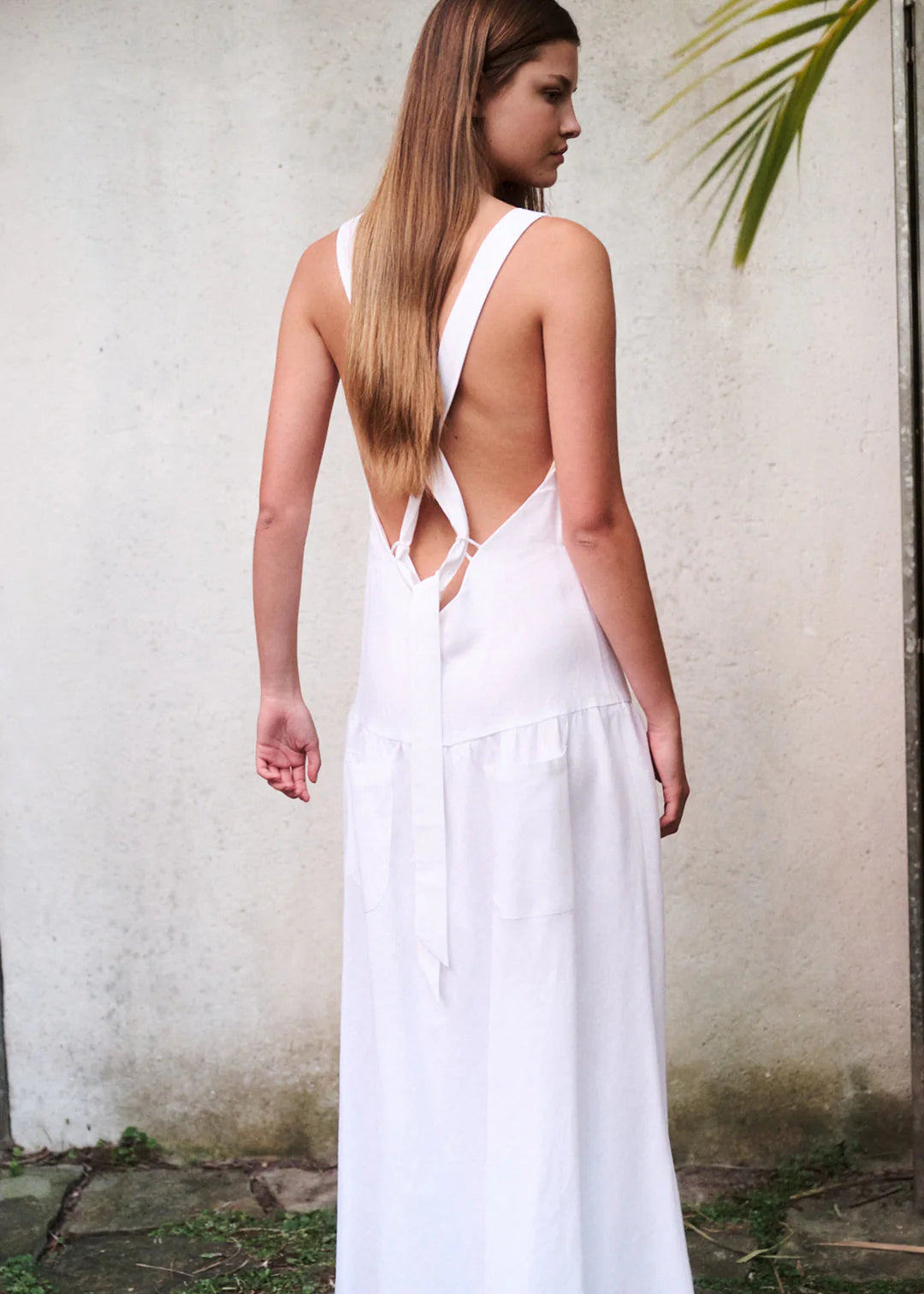 Minimalist Square - Neck Open - Back Linen Maxi Dress Series