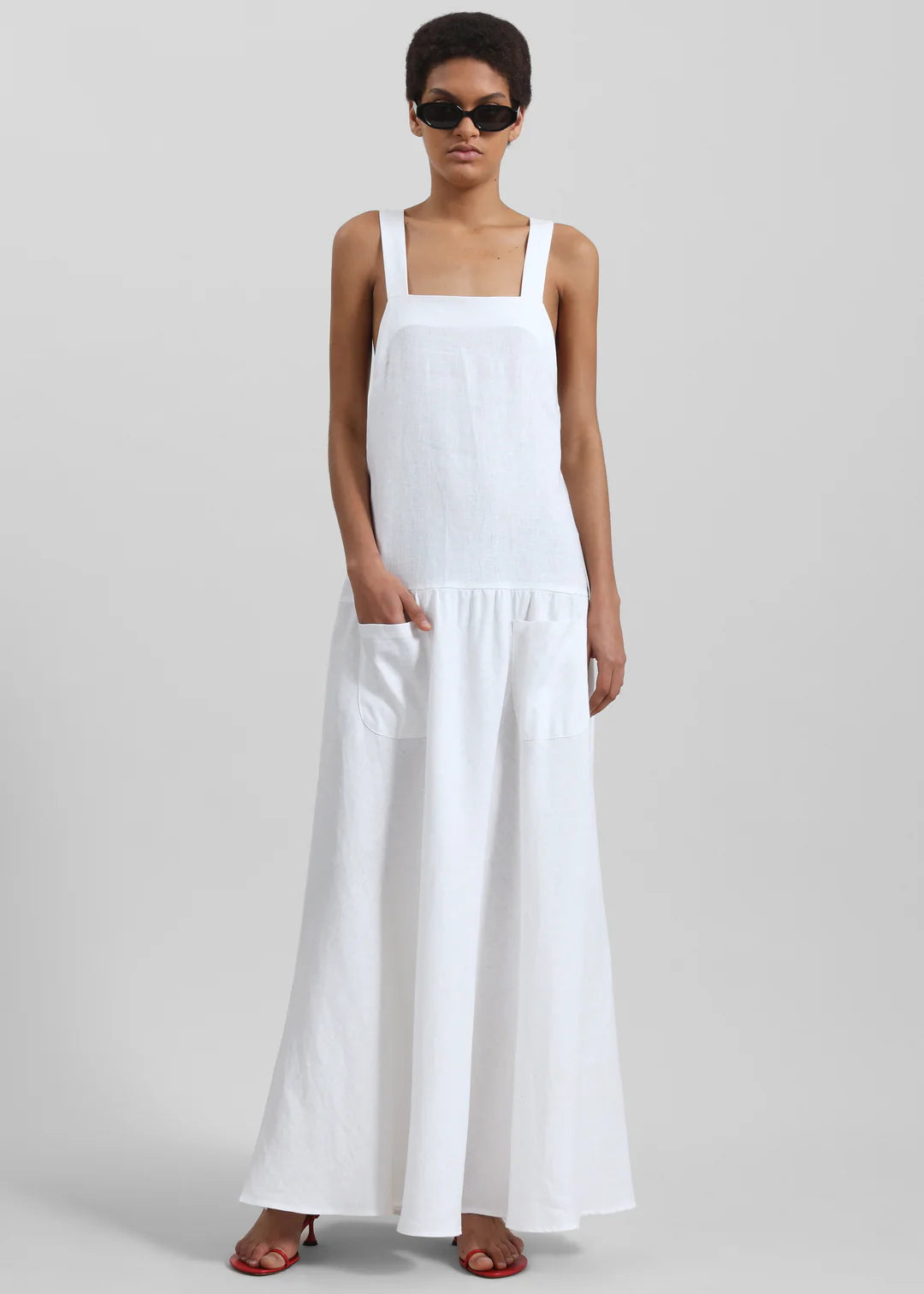 Minimalist Square - Neck Open - Back Linen Maxi Dress Series