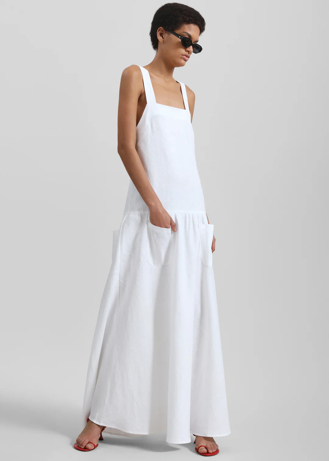 Minimalist Square - Neck Open - Back Linen Maxi Dress Series
