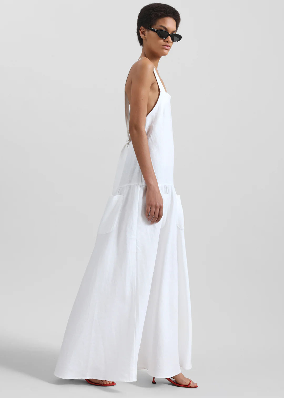 Minimalist Square - Neck Open - Back Linen Maxi Dress Series