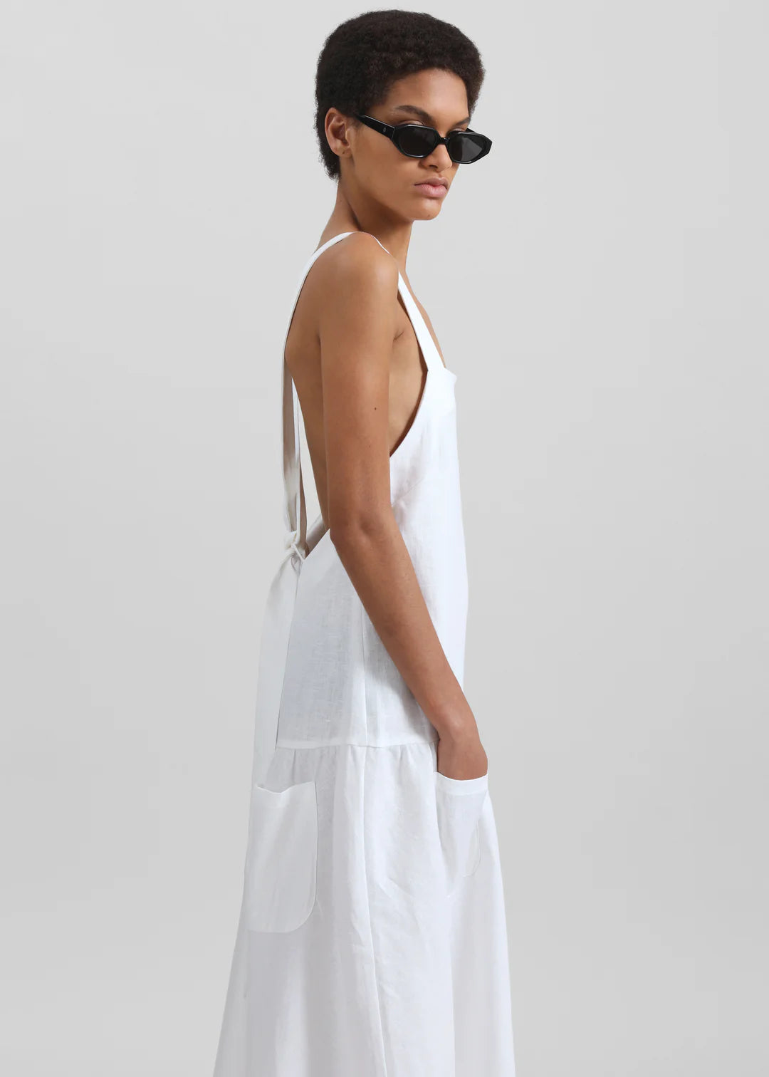 Minimalist Square - Neck Open - Back Linen Maxi Dress Series