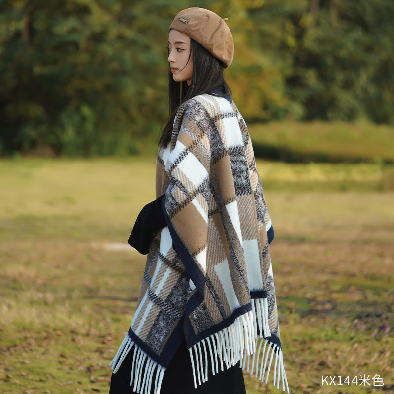 New Ink Painting Shawl High-End Travel Decoration Exterior Shawl Long Retro Cloak Tassel Cloak